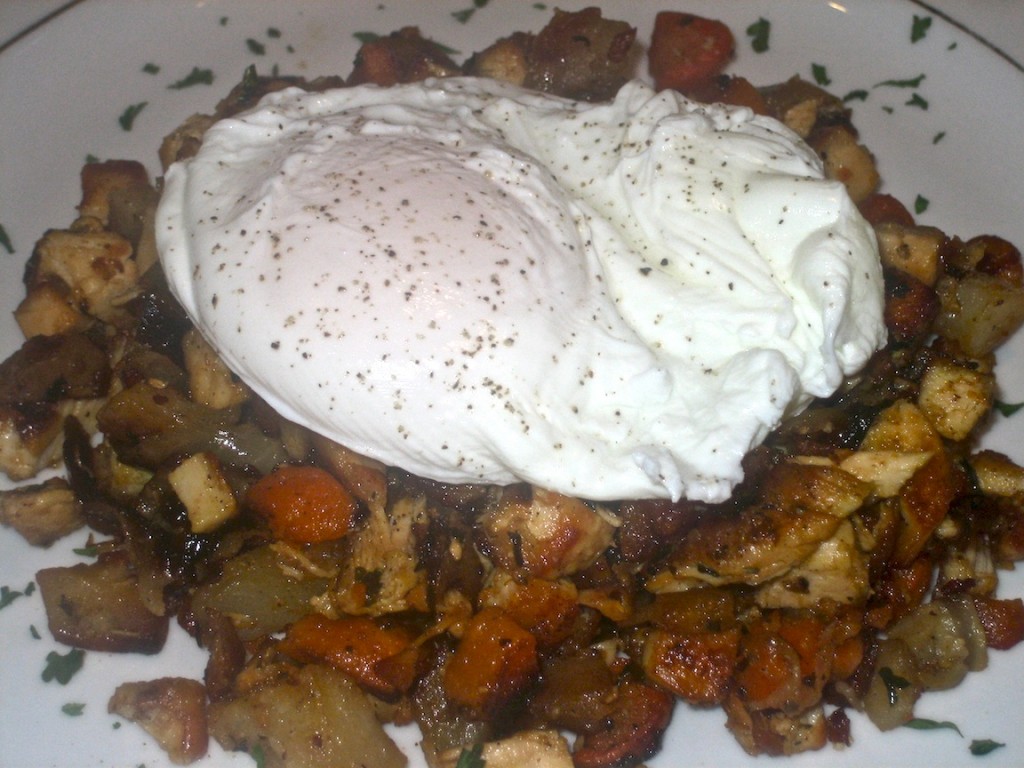 Chicken & Veggie Hash with a Poached Egg