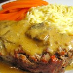 Meatloaf with Mushroom Gravy served with Orzo and Carrots