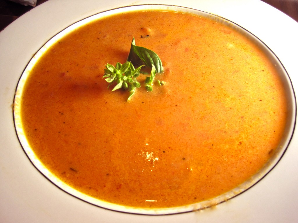 Homemade Tomato Soup with Basil Garnish