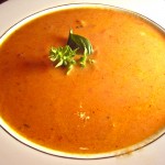 Homemade Tomato Soup with Basil Garnish