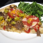 Philly Cheese Steak Pizza with Arugula side