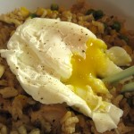 Chicken Fried Rice topped with a Poached Egg