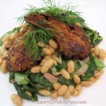 Saucy Mama Dill Mustard Crusted Lamb Chops with Spinach & Cannellini Beans