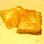 Cheesy Croutons on Roasted Cauliflower Soup